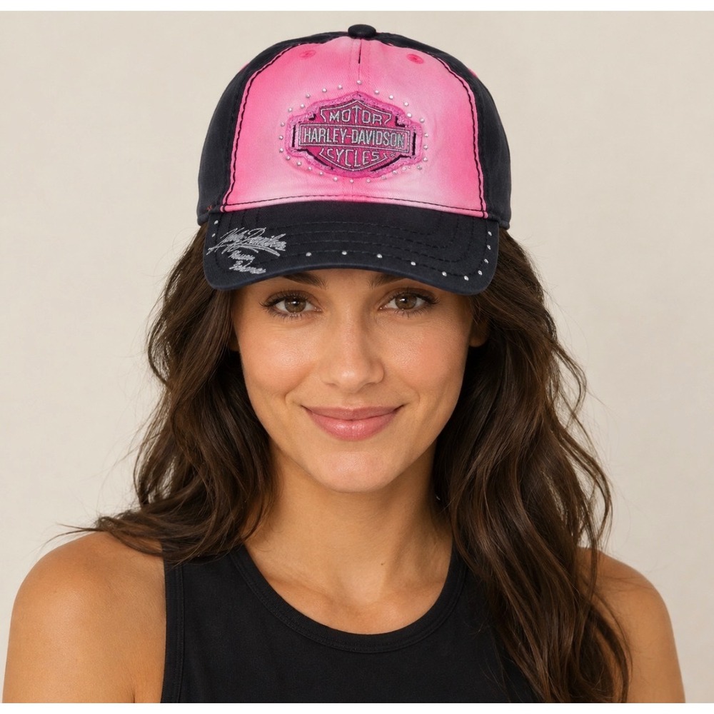 Harley-Davidson Cap Women OS Black Pink Nassau Bahamas Rhinestone Biker Hat NEW